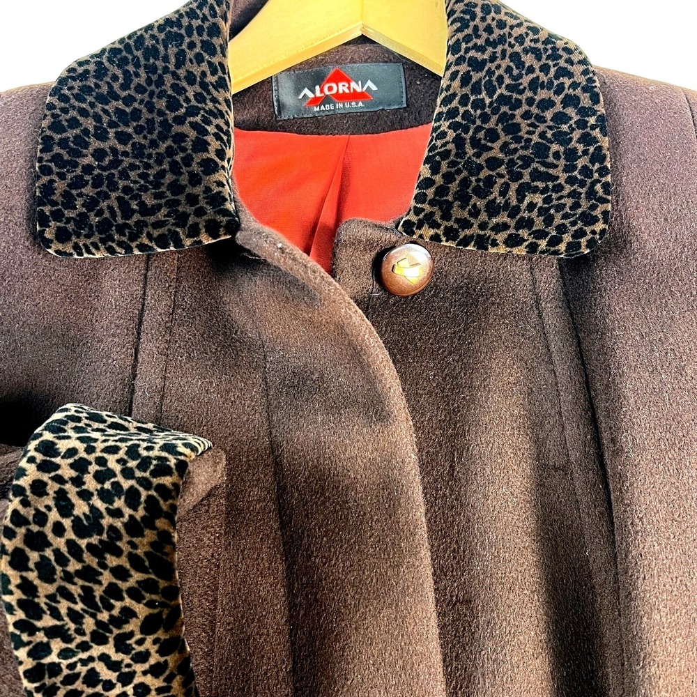 Alorna Super Fina Wool Coat Leopard Forstmann Made USA‎ 3/4 Length  M